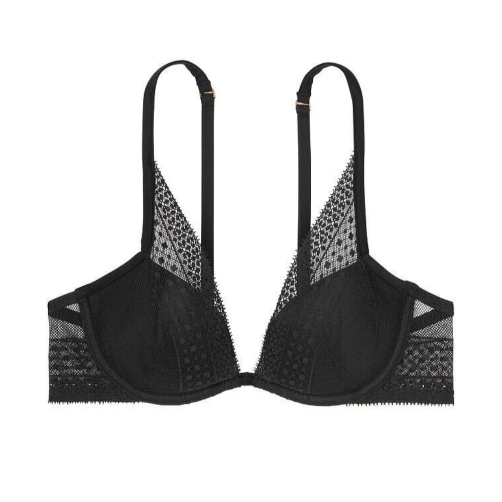 Incredible by Victoria's Secret Lightly Lined Lace Plunge Bra Black Sz 36DD NWT